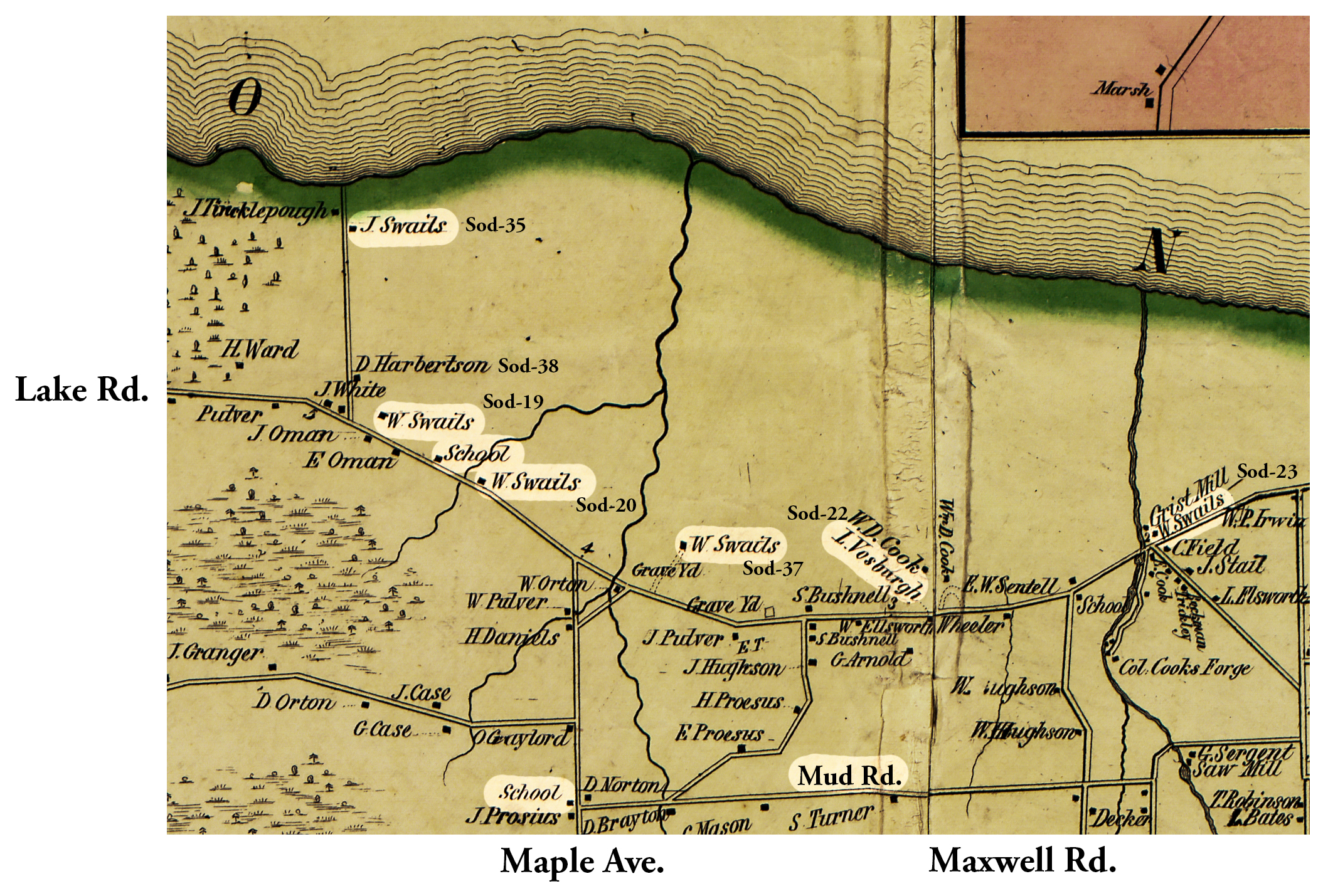 1853 Wayne County Swales Property Excerpt Map
